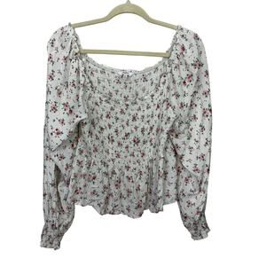 Vintage Candie's‎ Milk Maid Boho Top Floral Cottage Womens XL Smocked Babydoll